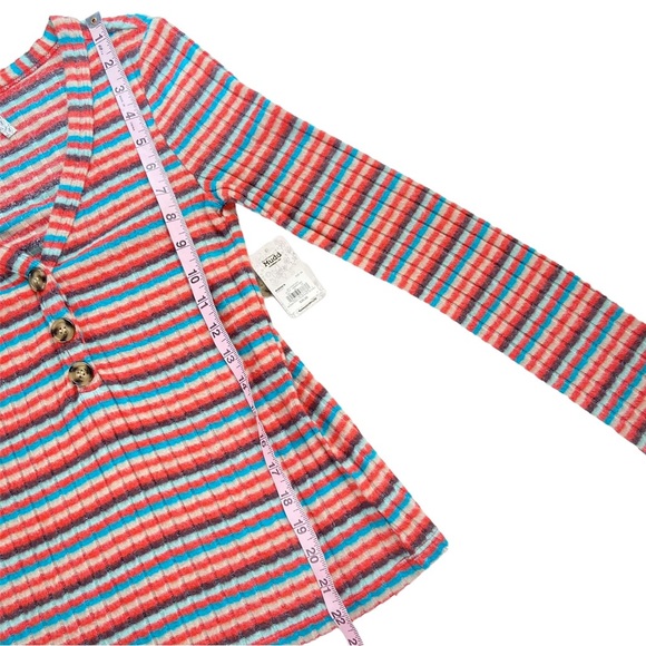 NEW Mudd Shirt Women’s XS Henley Button V Neck Multicolor Stripe Long Sleeve Top - Picture 8 of 8